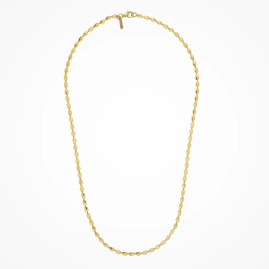 Front View of Sterling Silver Bead Diamond Cut Necklace Yellow Gold Plated