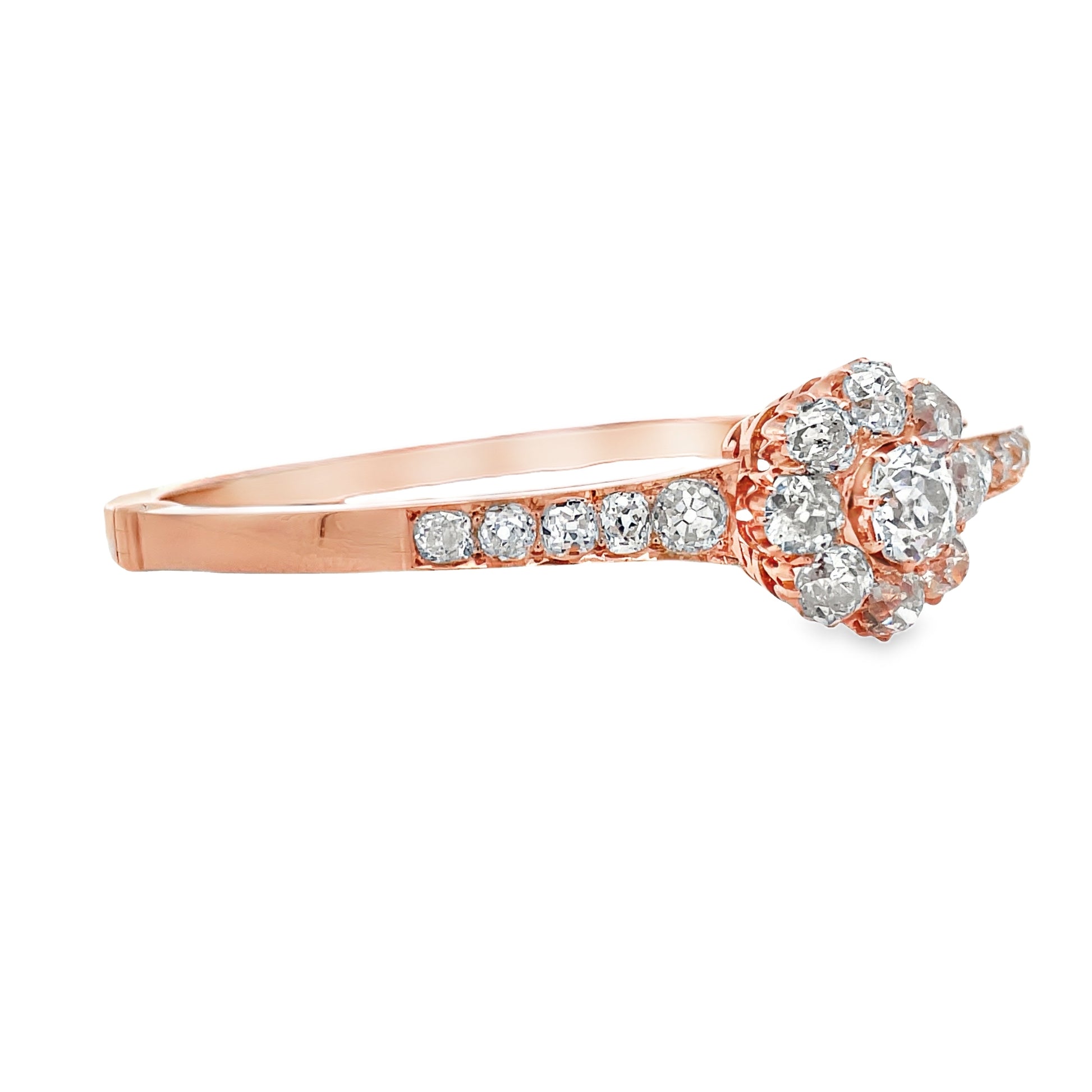 Side view of Estate 14k Rose Gold Old Miner Diamond Cut Bangle Bracelet 8.00 cts 