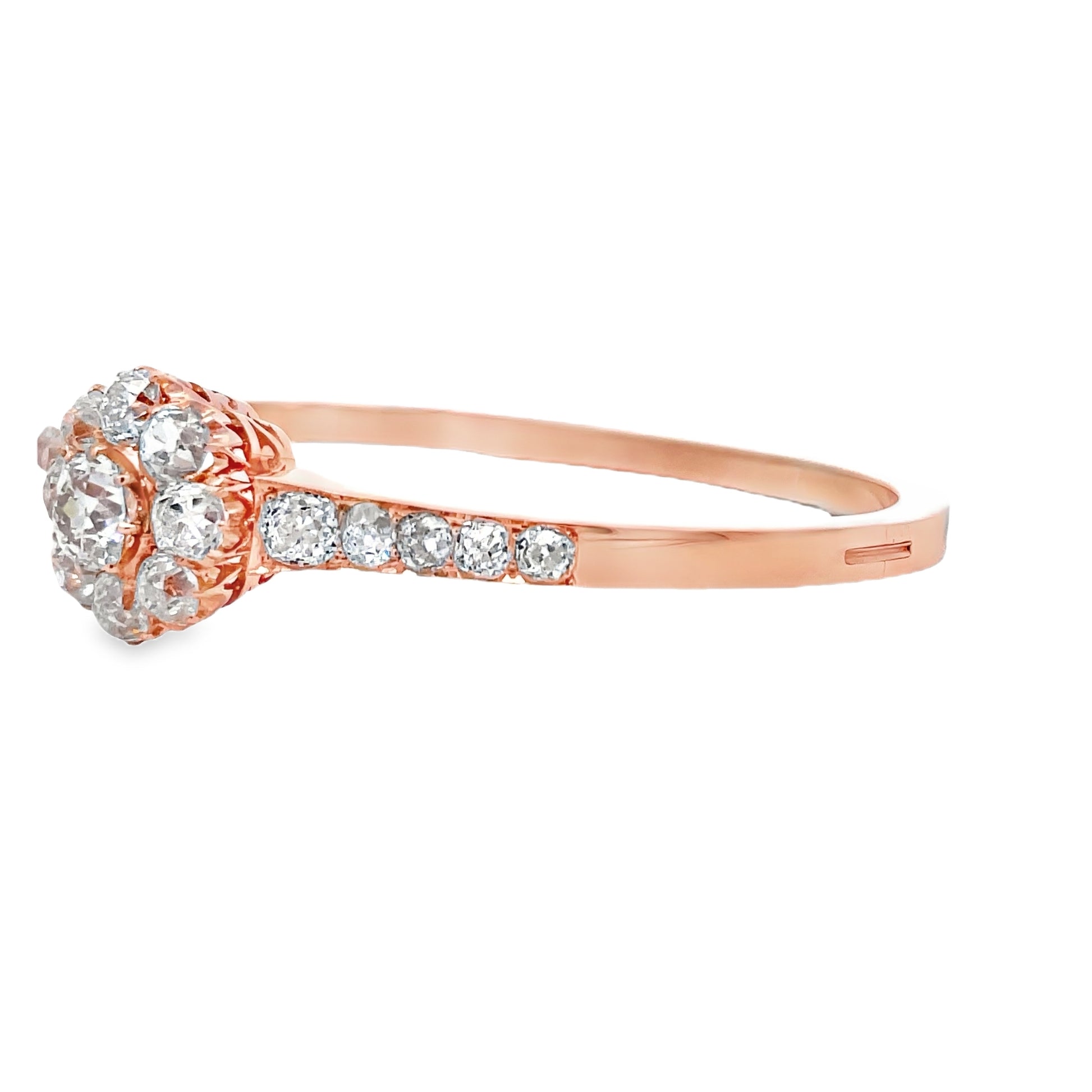 Side view of Estate 14k Rose Gold Old Miner Diamond Cut Bangle Bracelet 8.00 cts 