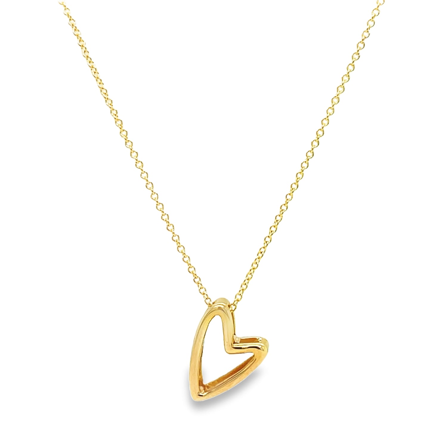 14k Yellow Gold Tilted 3D Heart Necklace 16" Front view 