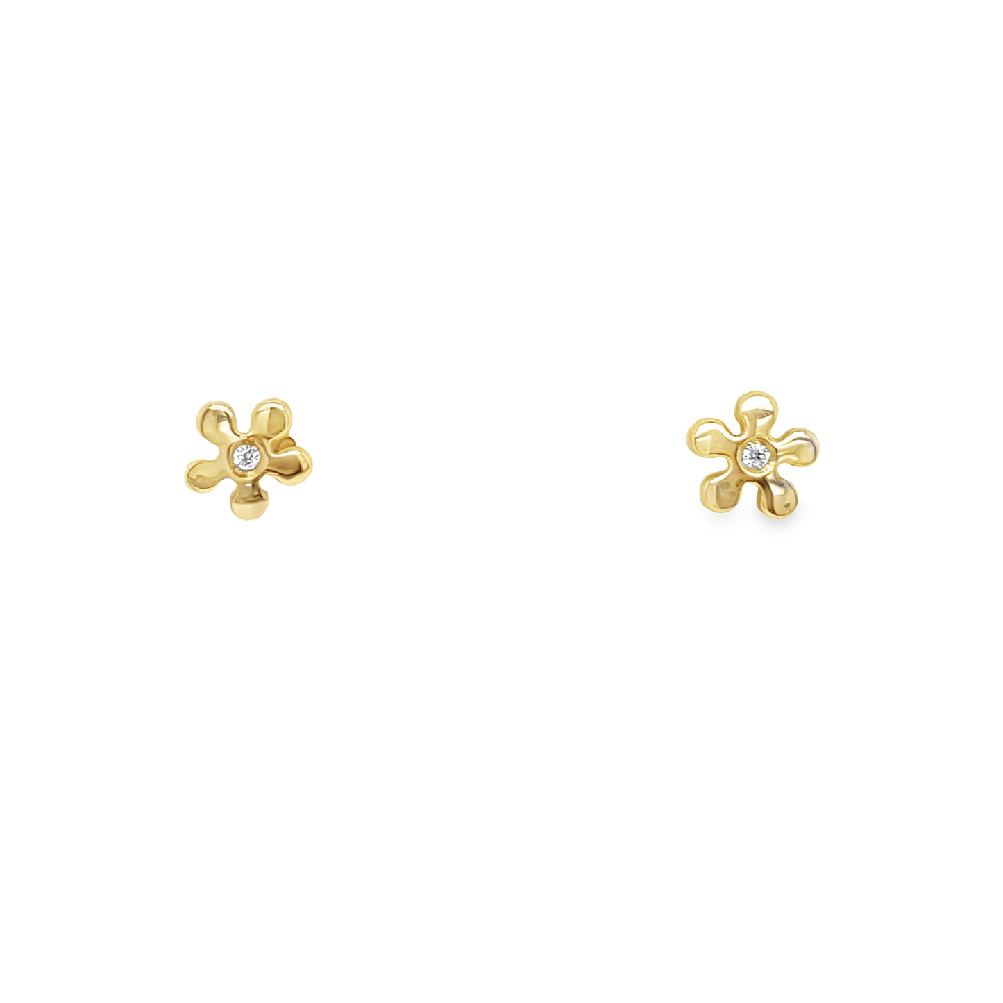 Front view of 18k Yellow Gold Baby Yellow Gold Diamond Flower Earrings