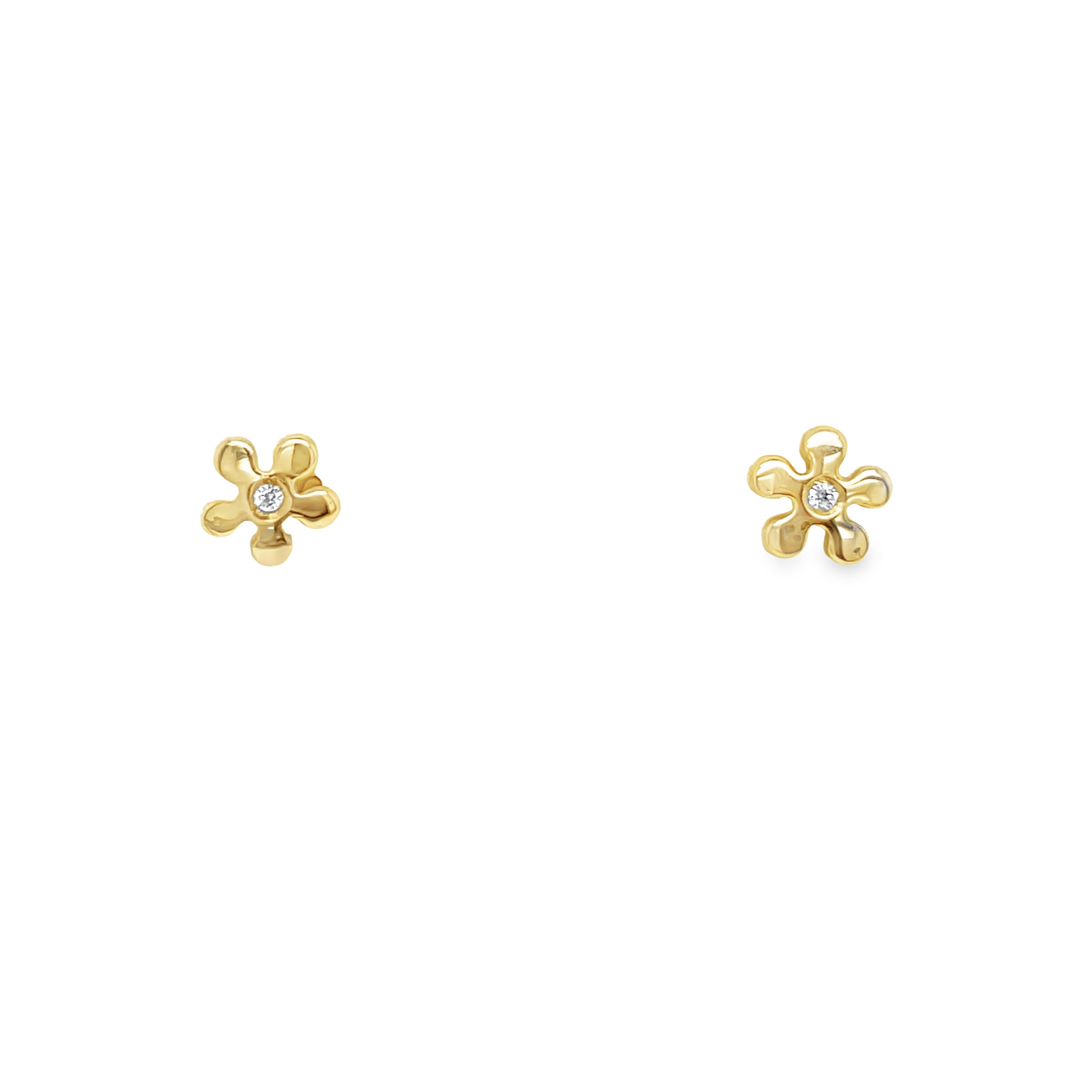 Front view of 18k Yellow Gold Baby Yellow Gold Diamond Flower Earrings