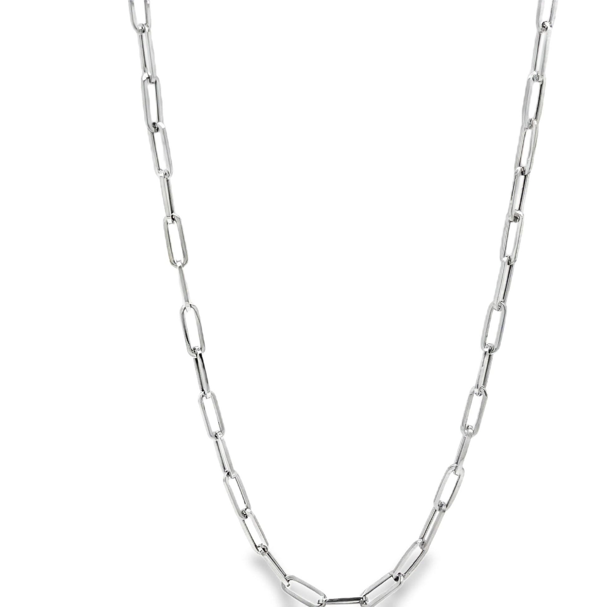 14K White Italian Paperclip Small Link Chain Necklace 20" Front view 