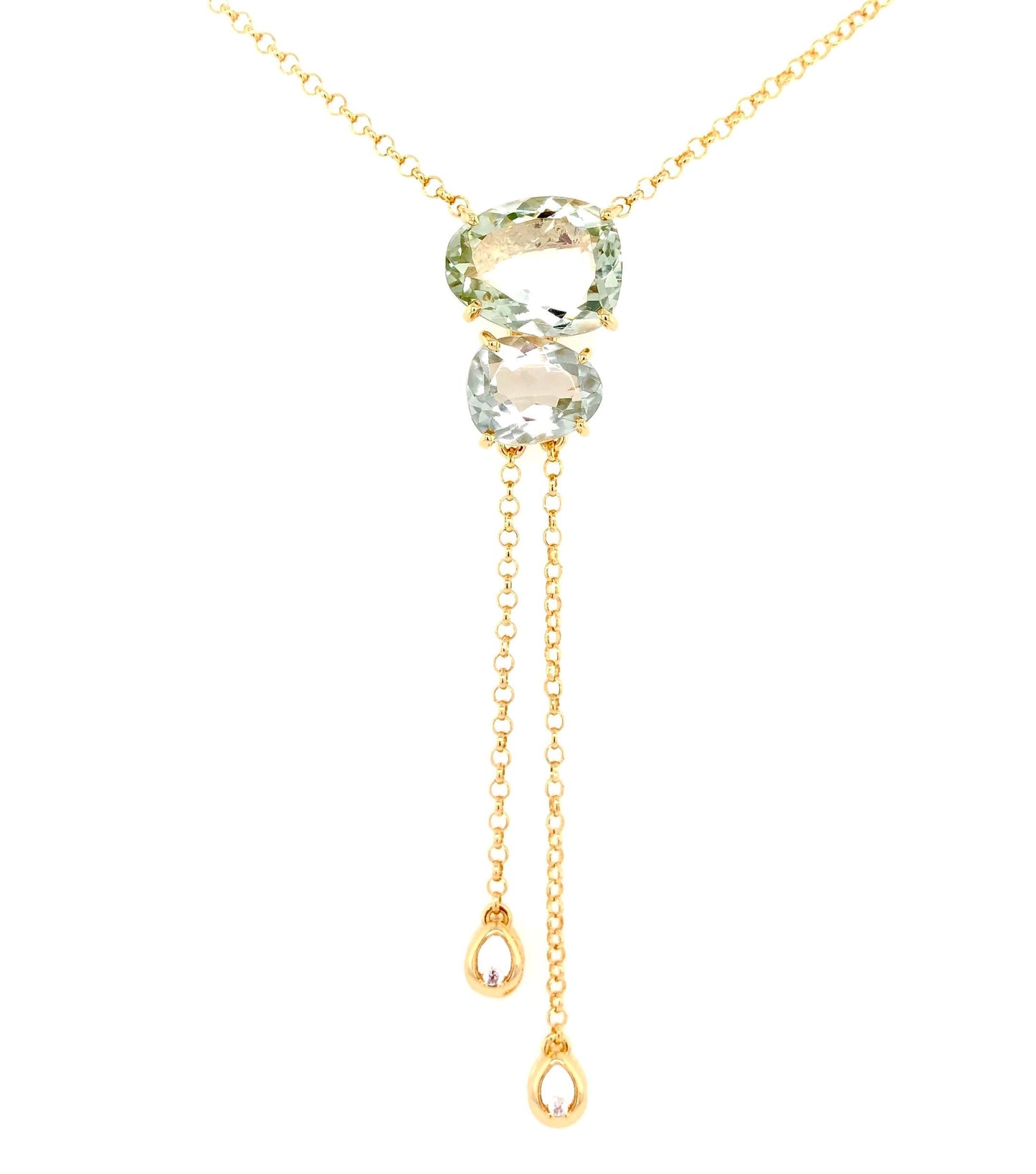 Brazilian Made Double Prazolite and Diamond Lariat Necklace Front view 