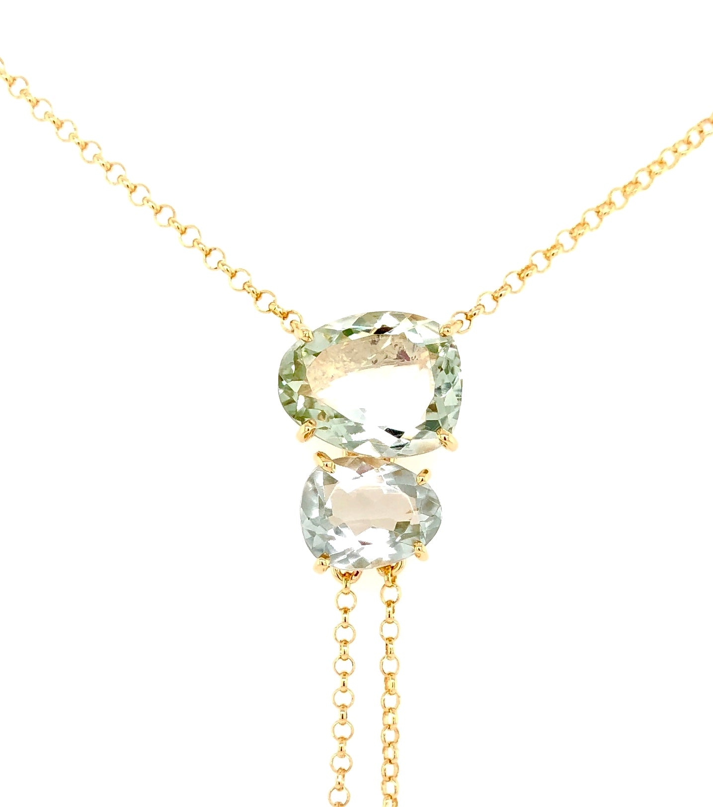Brazilian Made Double Prazolite and Diamond Lariat Necklace Front view 