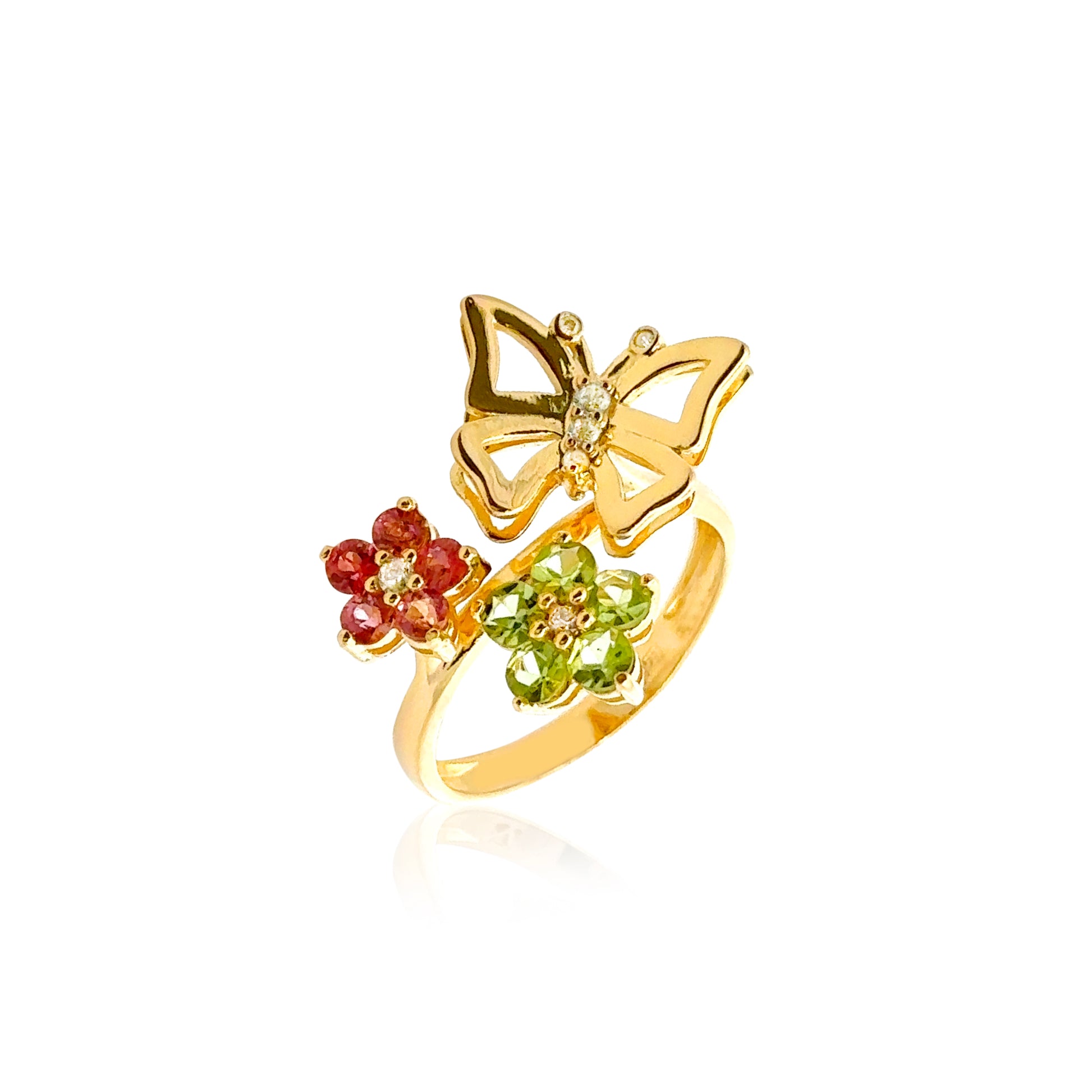 Butterfly Peridot & Tourmaline Diamond Ring Side view 