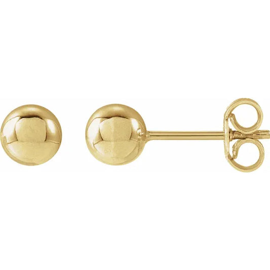 Front and side view of 14k Yellow Gold Ball Stud Earrings 8.00 mm 