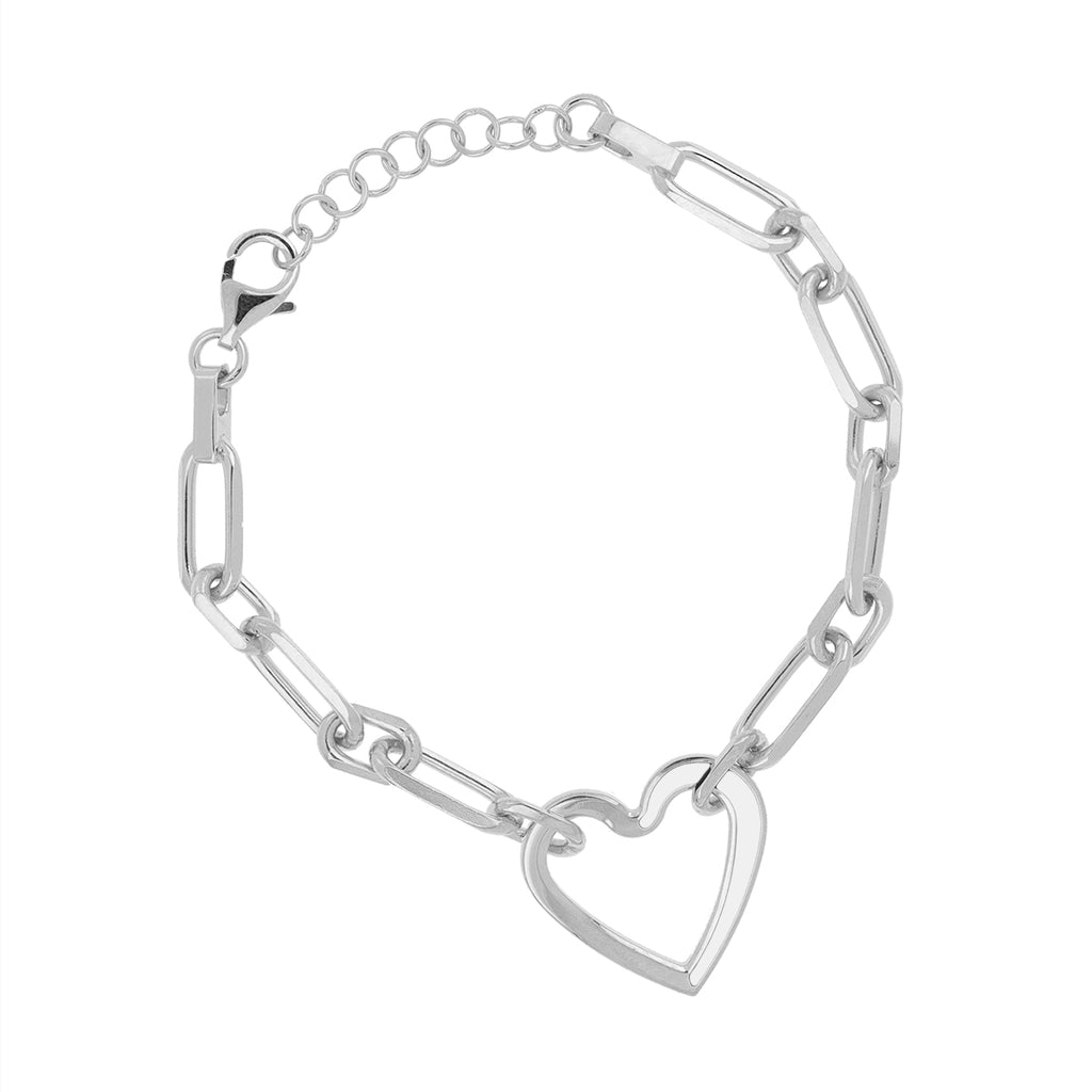 Sterling Silver Open Link Ceramic Heart Bracelet