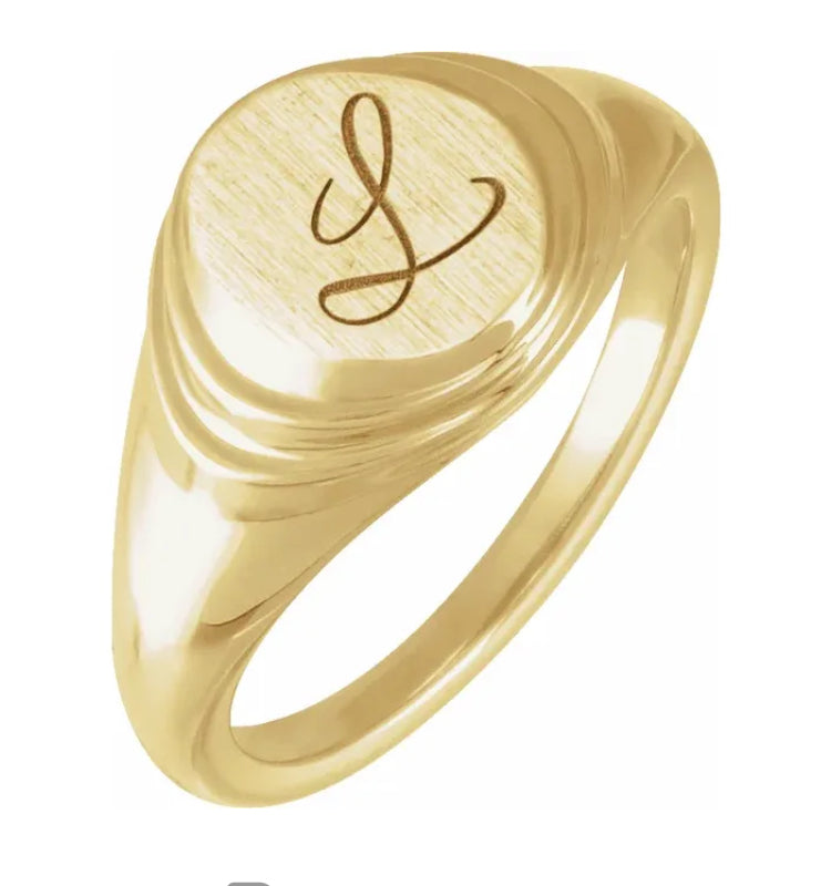 Side view of Engravable 14k Yellow Gold Signet Ring 10.50 x 11.00 mm