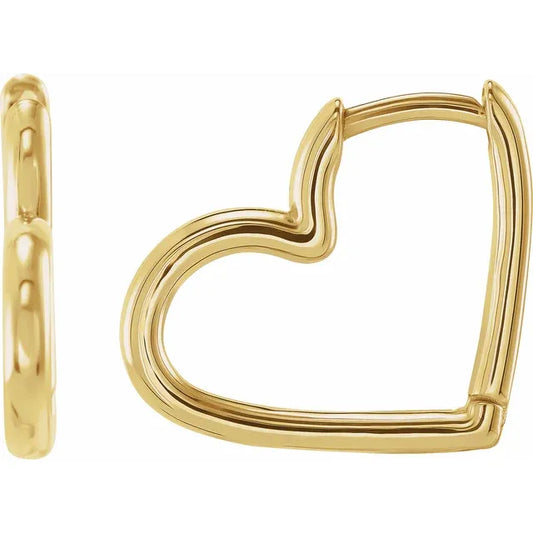Front and side view of 14k Yellow Gold Heart Shape Hoops Earrings 1.5 mm 