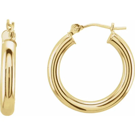 Front and side view of 14k Yellow Gold Small Hoops Earrings 2.00 mm 