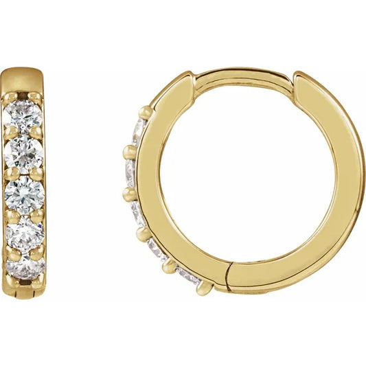 Front and side view of 14k Diamond Huggie Earrings 0.07 cts 