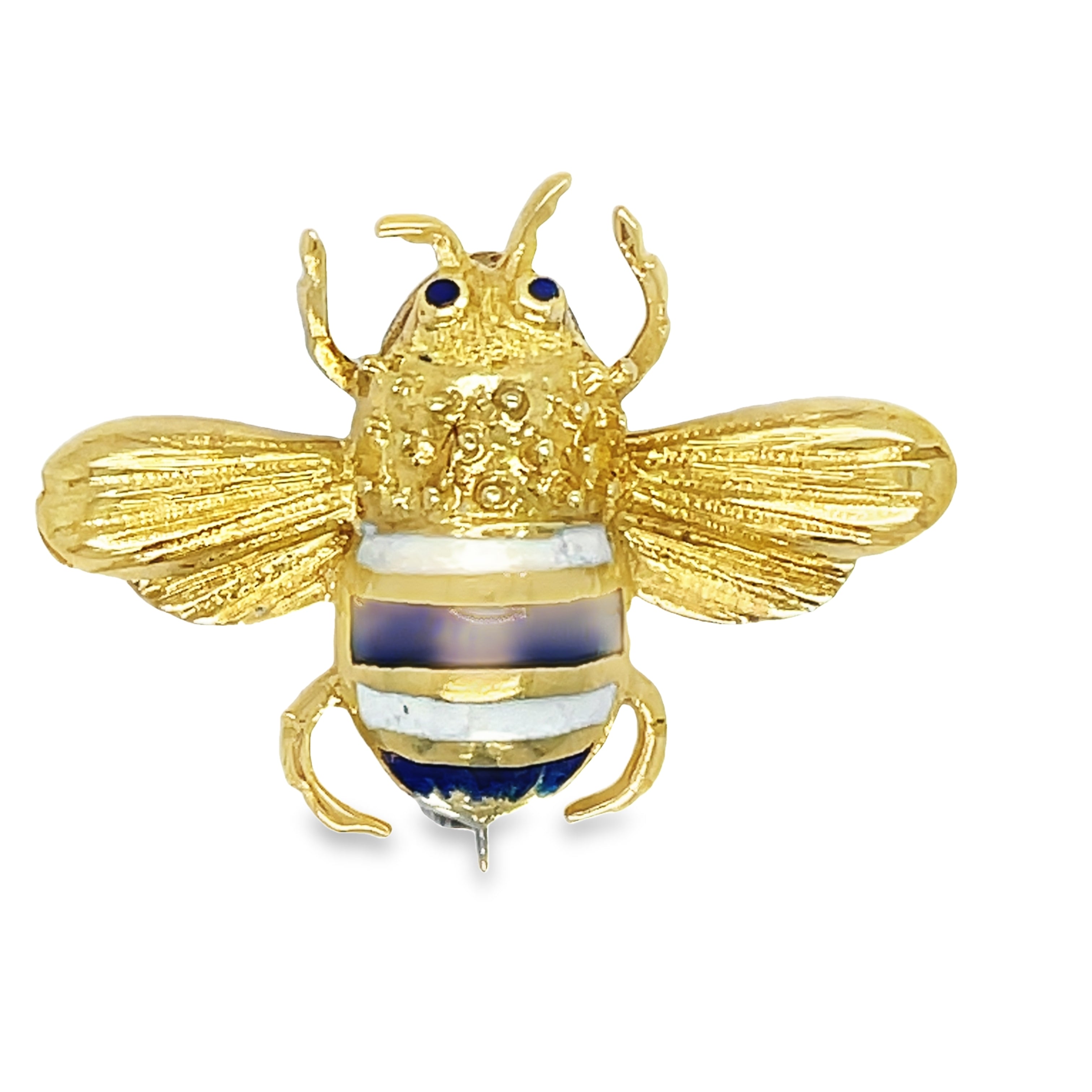 This Enamel Yellow Gold Pin boasts a Bee and chic design, with a stunning enamel finish and made of 18k yellow gold. It adds a touch of elegance to any outfit. Elevate your style with this luxurious pin.