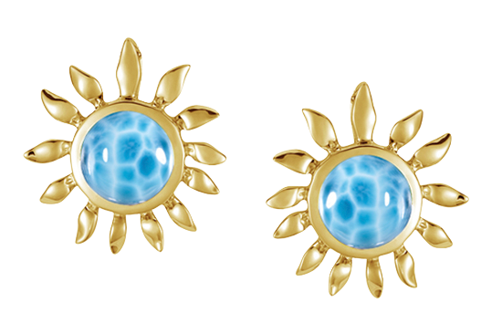 14k Yellow Gold Larimar Sunflower Earrings