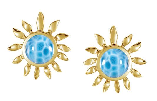 14k Yellow Gold Larimar Sunflower Earrings