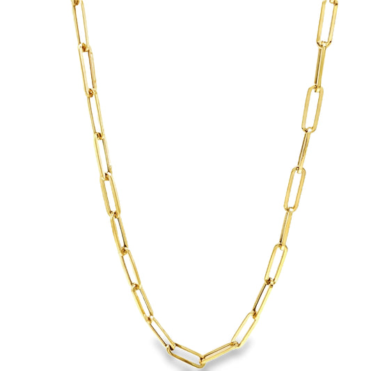 Front view of 14K Yellow Gold Paperclip Link Light Necklace 18"