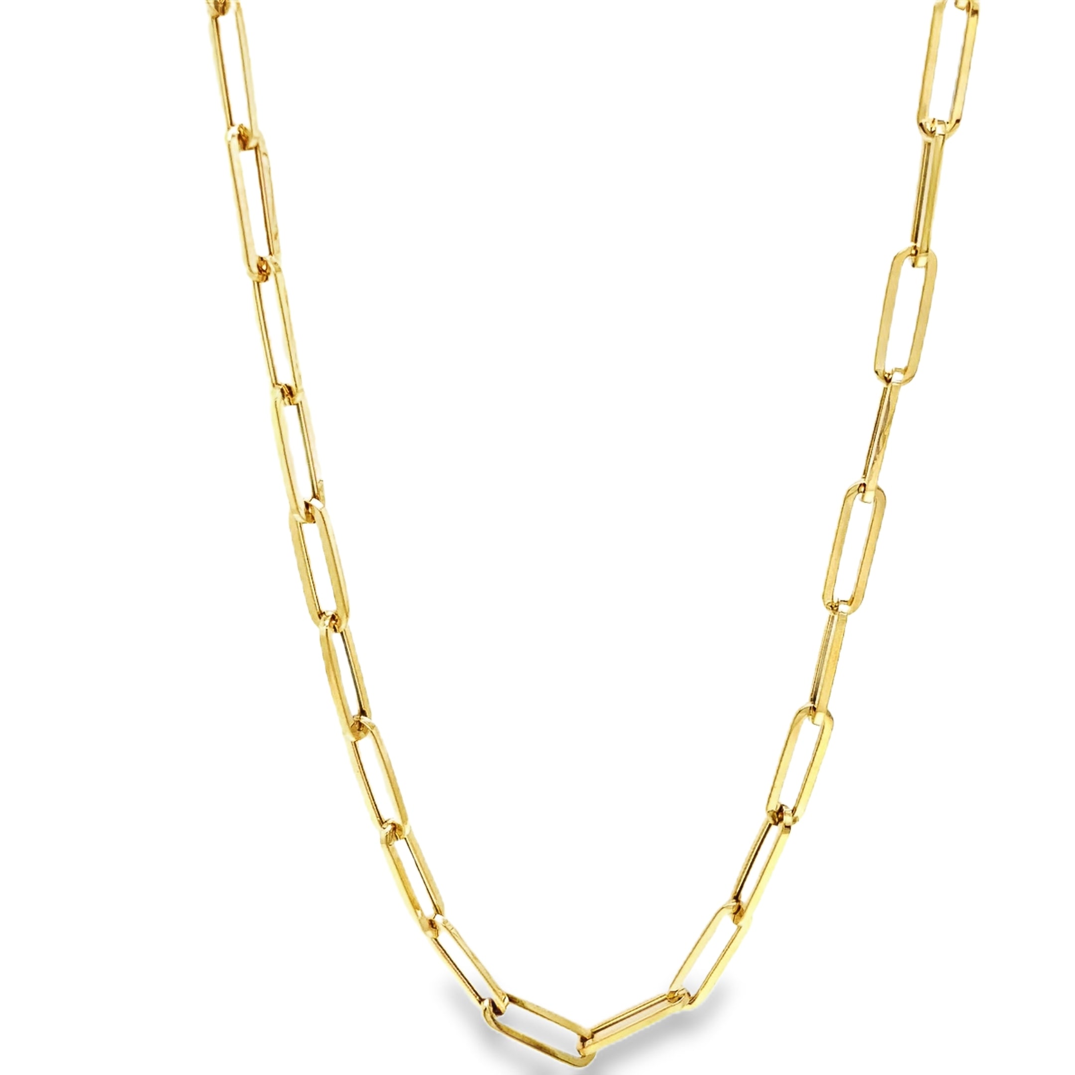 Indulge in sophistication with our 14K Italian Paperclip Link Chain Necklace. Made in Italy from luxurious 14k yellow gold, this 18" necklace features small open links that add a touch of elegance. Weighing in at 6.5 grams, it's a truly exclusive piece to add to your collection.