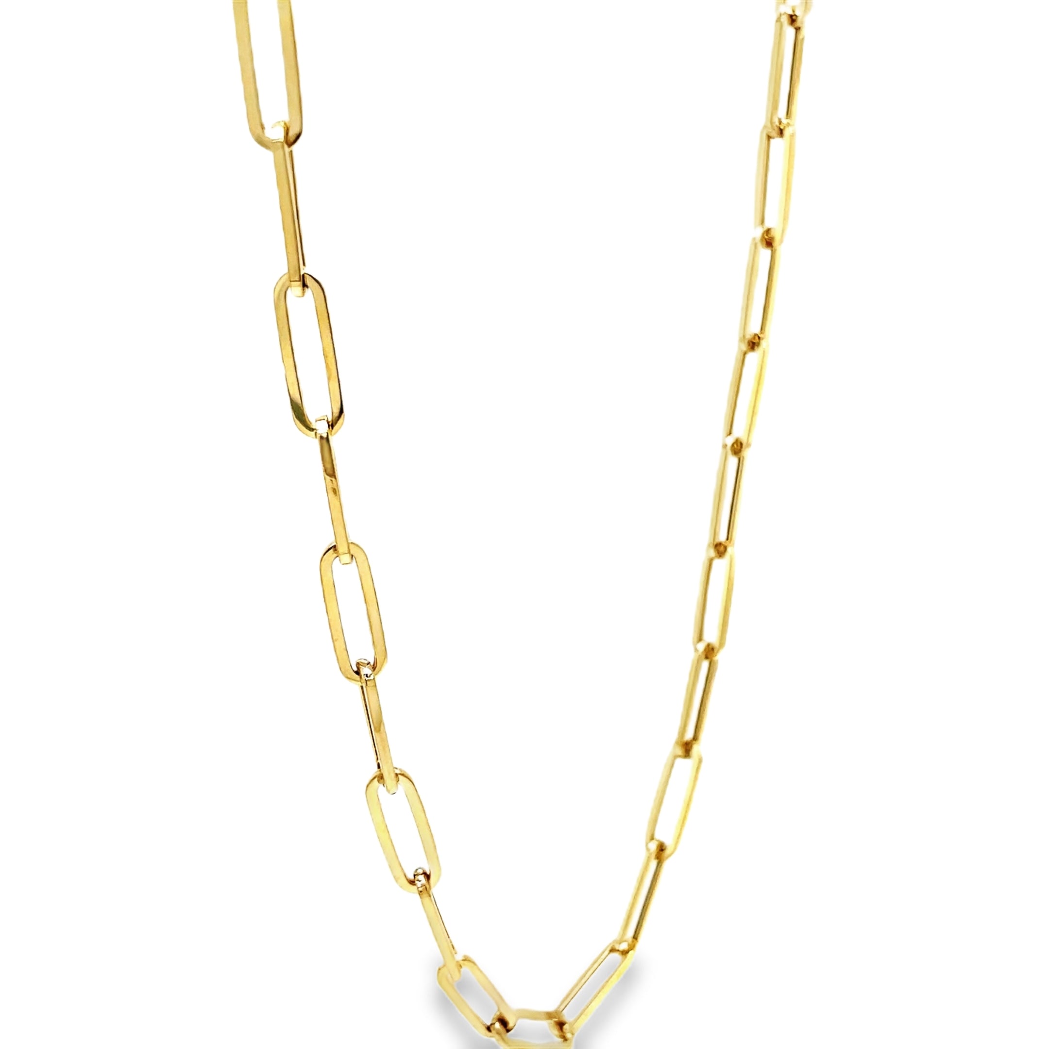 Indulge in sophistication with our 14K Italian Paperclip Link Chain Necklace. Made in Italy from luxurious 14k yellow gold, this 18" necklace features small open links that add a touch of elegance. Weighing in at 6.5 grams, it's a truly exclusive piece to add to your collection.