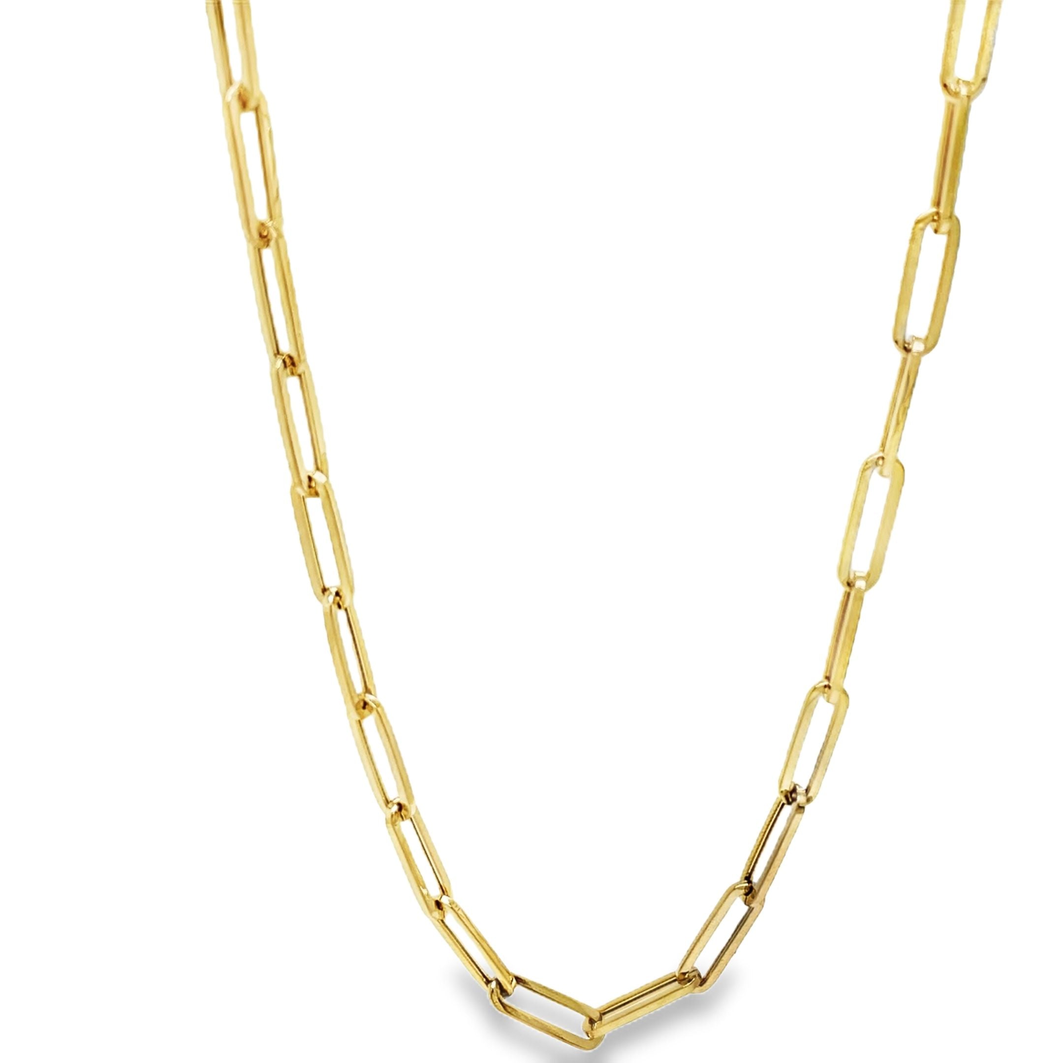 Indulge in sophistication with our 14K Italian Paperclip Link Chain Necklace. Made in Italy from luxurious 14k yellow gold, this 18" necklace features small open links that add a touch of elegance. Weighing in at 6.5 grams, it's a truly exclusive piece to add to your collection.