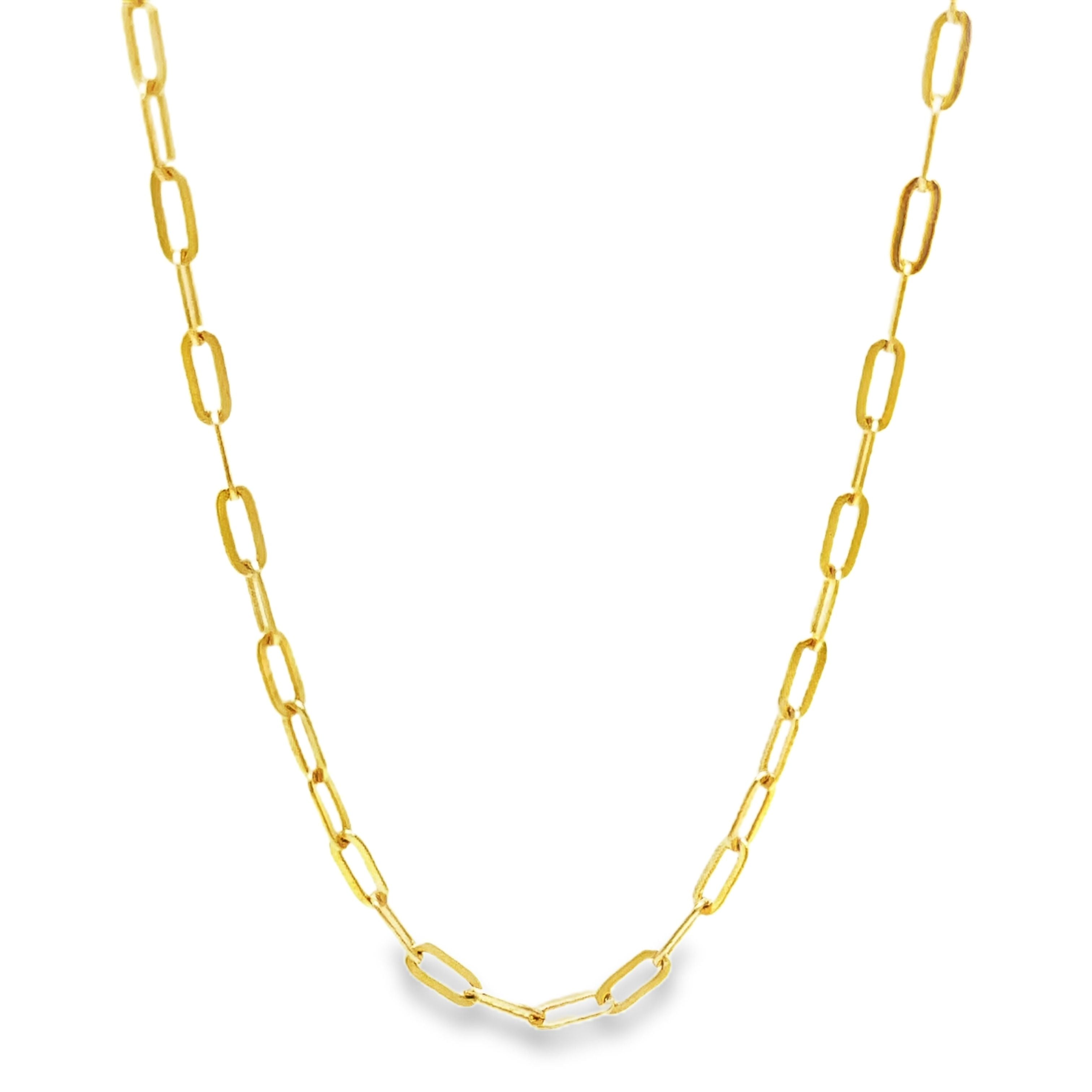 Indulge in luxury with our 14K Italian Small Open Link Chain Necklace. Expertly crafted in Italy, this 24" long necklace is made with 14k yellow gold, weighing 10.69 grams. Elevate your style with this elegant and exclusive piece.