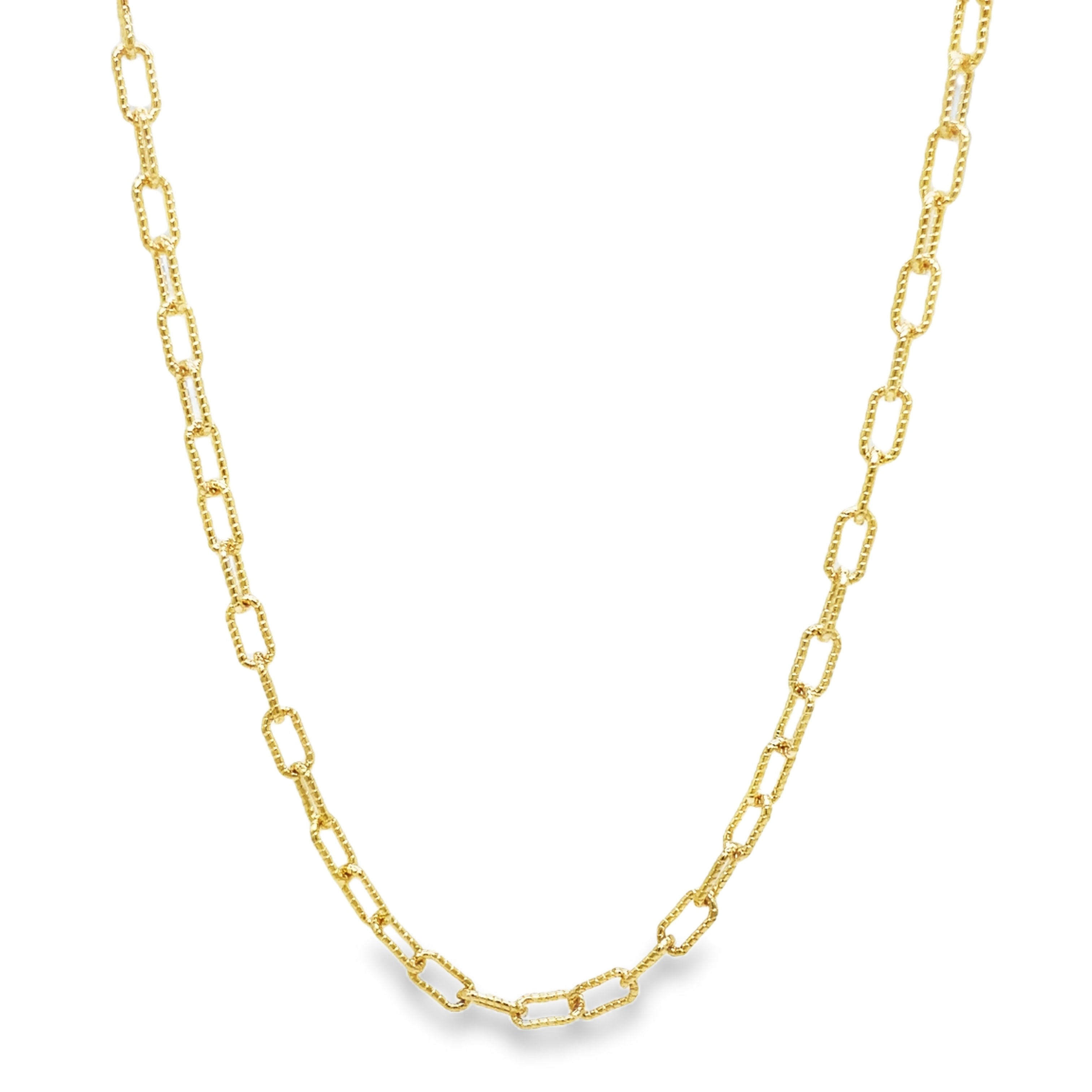 Indulge in sophistication with our 14K Italian Solid Open Corrugated Link Chain Necklace. Made in Italy from luxurious 14k yellow gold, this 16" necklace features small open links that add a touch of elegance. Weighing in at 7.99 grams, it's a truly exclusive piece to add to your collection.