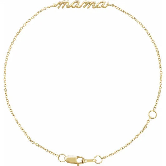 Top view of 14K  Yellow Gold Mama Bracelet 