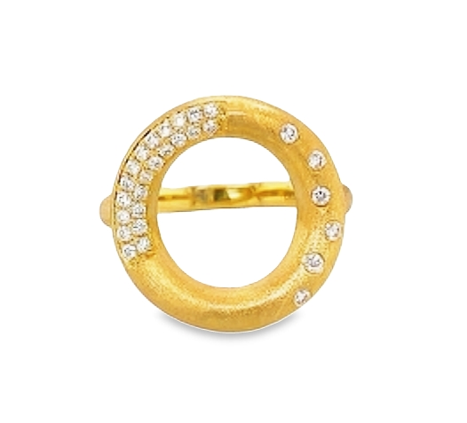 Uniquely crafted with 18k yellow gold, this Italian-made ring features 0.19 cts of round diamonds, a size 6.5, and a stunning matte finish - a breathtaking 19.00 mm wide!