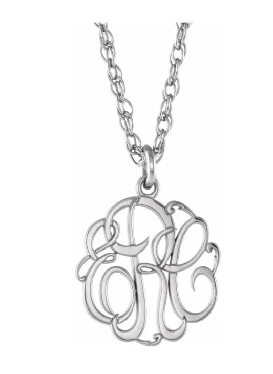3-Initial Monogram Pendant Necklace Front view