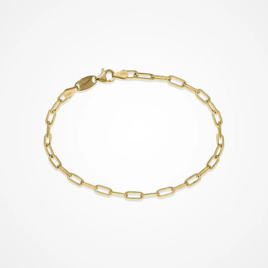 Top view of fastened Italian Made Yellow Gold Plated Paperclip Bracelet