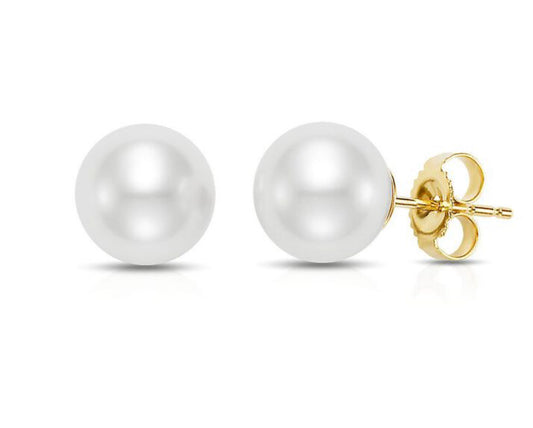 Cultured Pearl Stud Earrings 7.00 mm Front and Side View