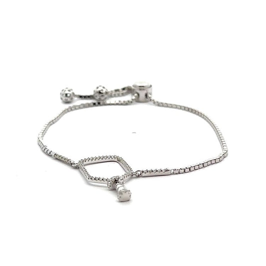 Sterling Silver Pickleball Bangle Bracelet Top view clasp fastened