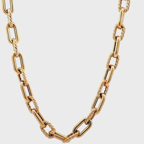 Try on video of 14K Yellow Gold Alternated Corrugated Links 18"