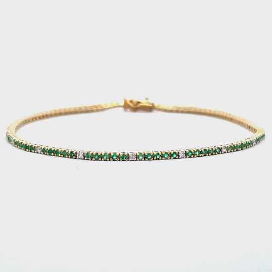 Try on video of 14k Yellow Gold Emerald & Diamond Line Bracelet 