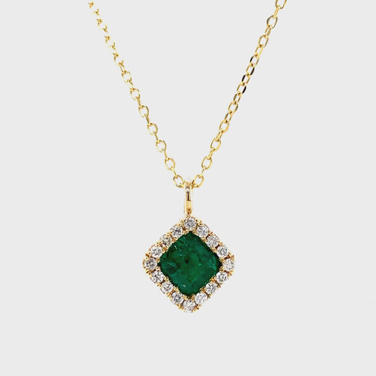 Watch Front and Side View of Emerald & Diamond Square Pendant Necklace