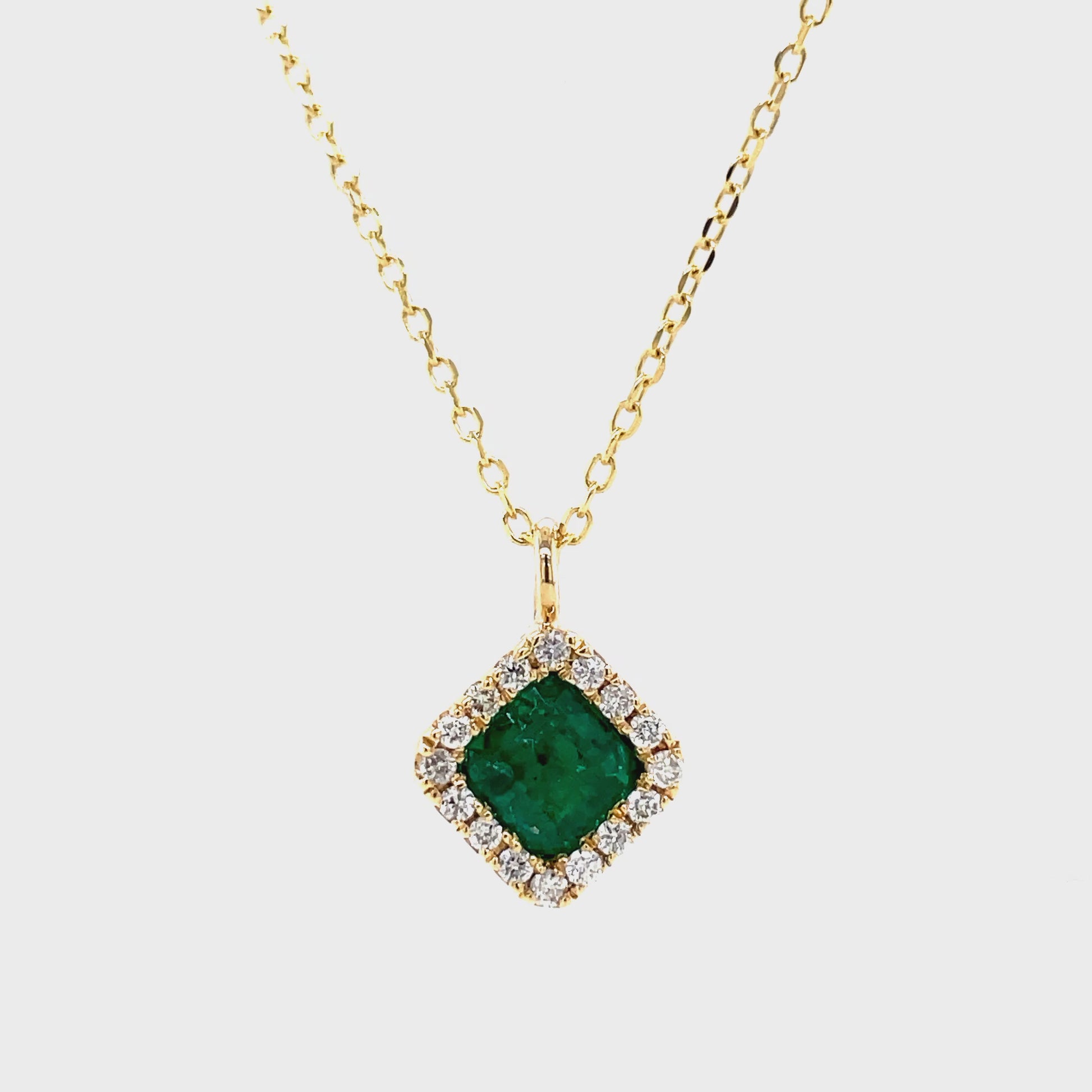 Watch Front and Side View of Emerald & Diamond Square Pendant Necklace