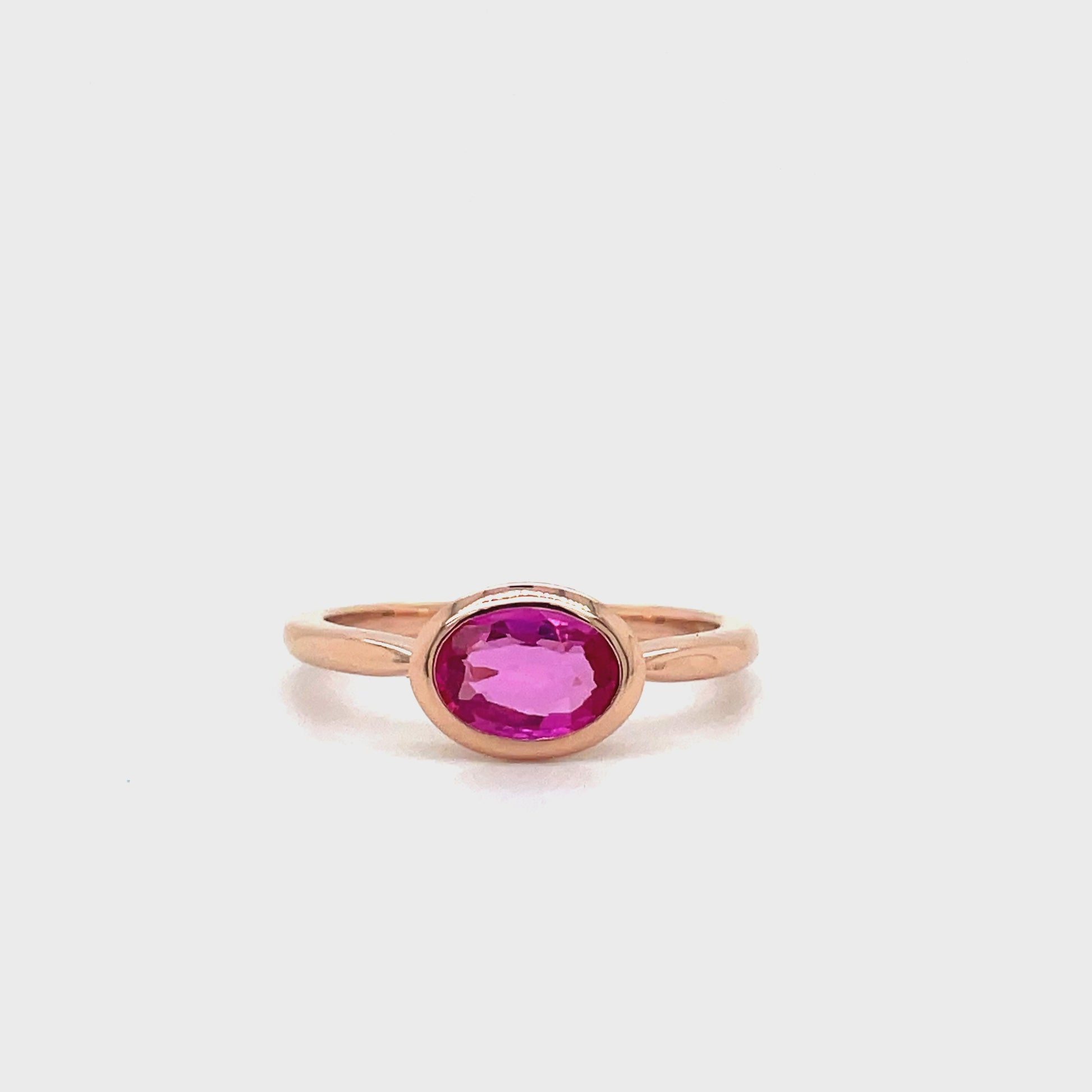 Try on video of 14k Rose Gold Pink Ceylon Oval Sapphire Ring 1.03 cts