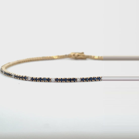 Try on video of 14k Yellow Gold Sapphire & Diamond Line Bracelet 