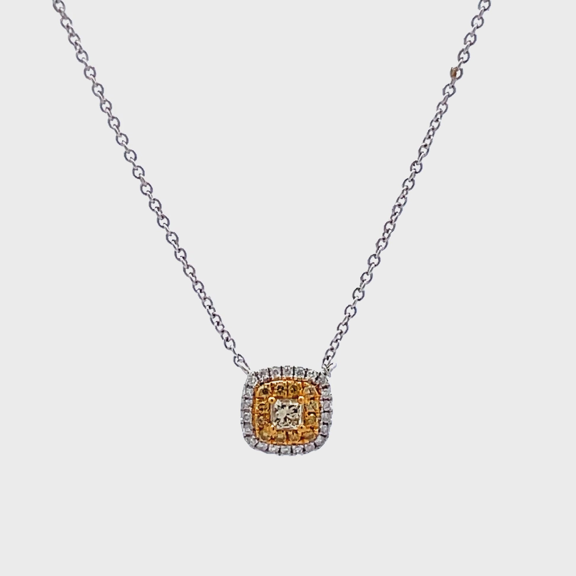 Try on video of 18k White Gold Small Yellow Diamond Pendant Necklace 