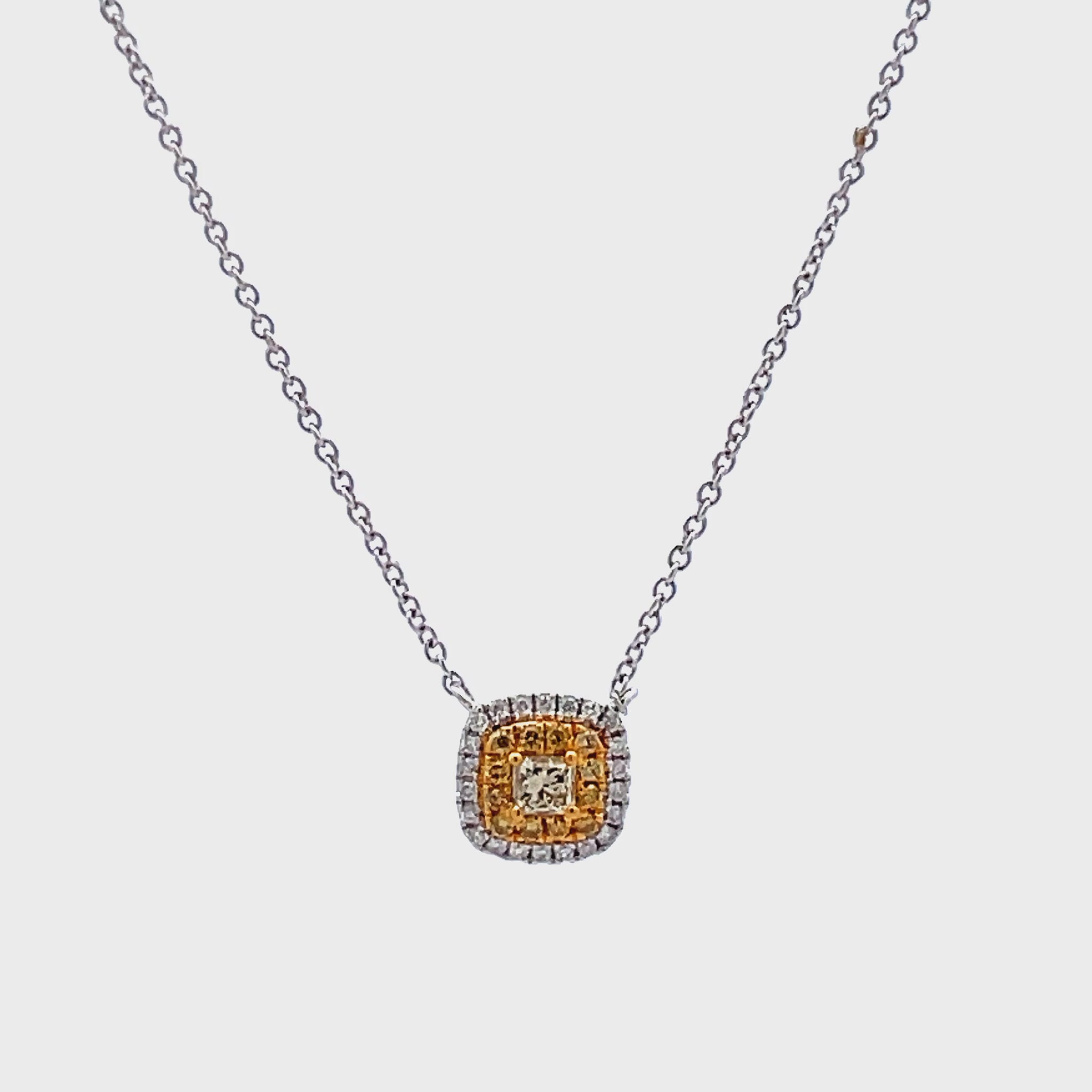 Try on video of 18k White Gold Small Yellow Diamond Pendant Necklace 