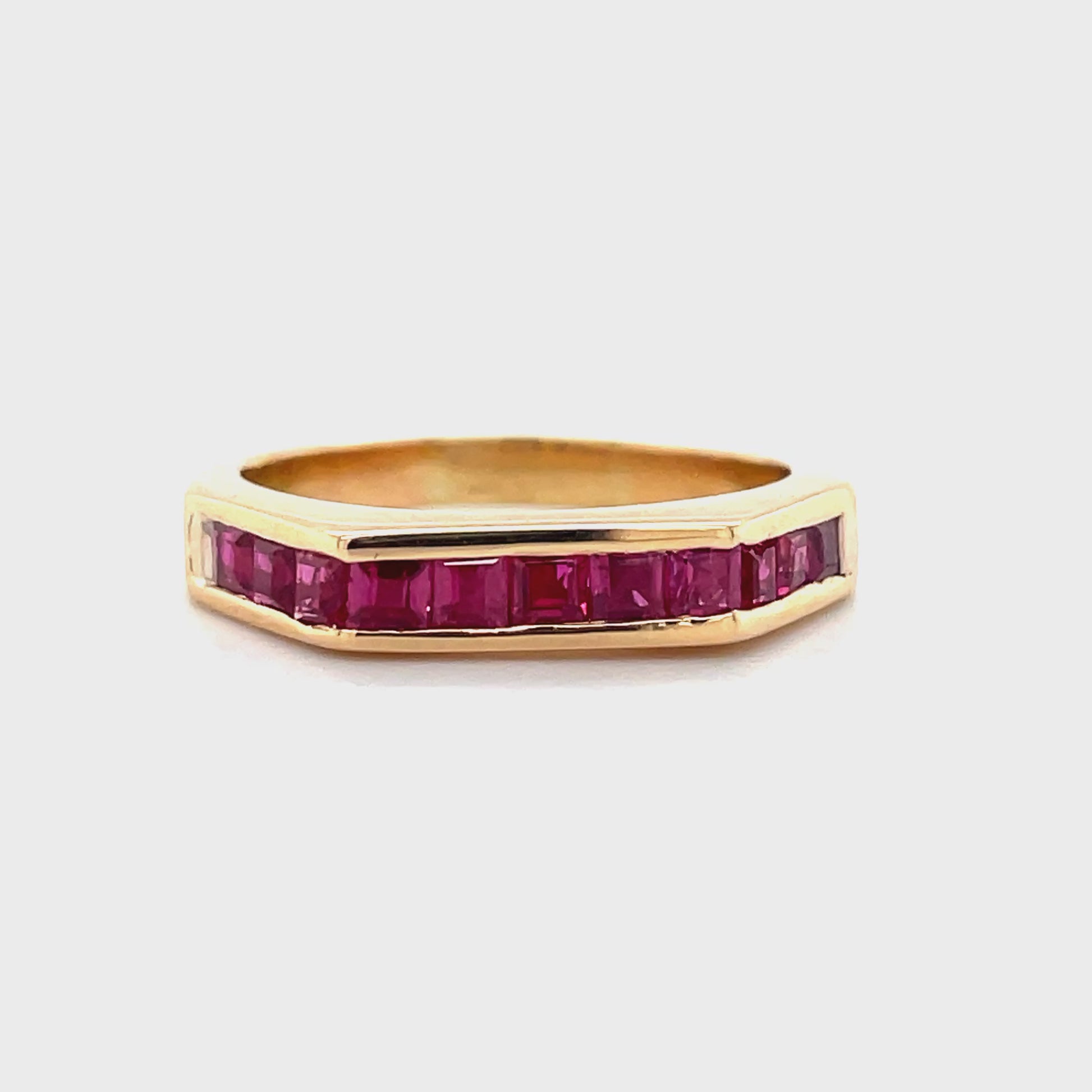Try on video of 18k Yellow Gold Estate Stackable Ruby Ring