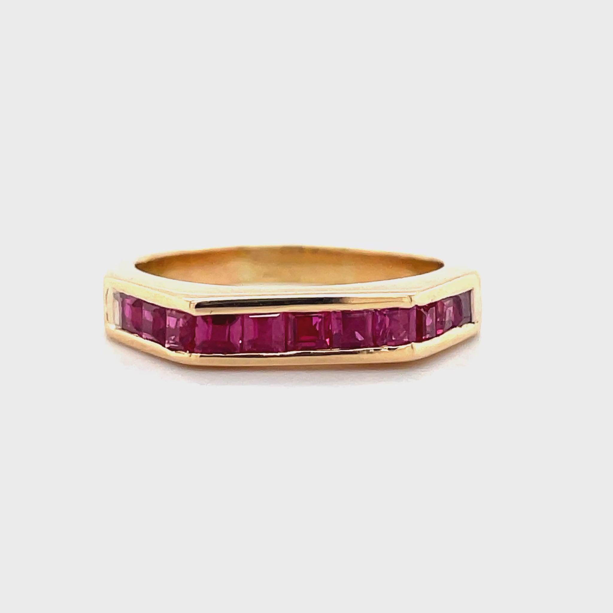 Try on video of 18k Yellow Gold Estate Stackable Ruby Ring