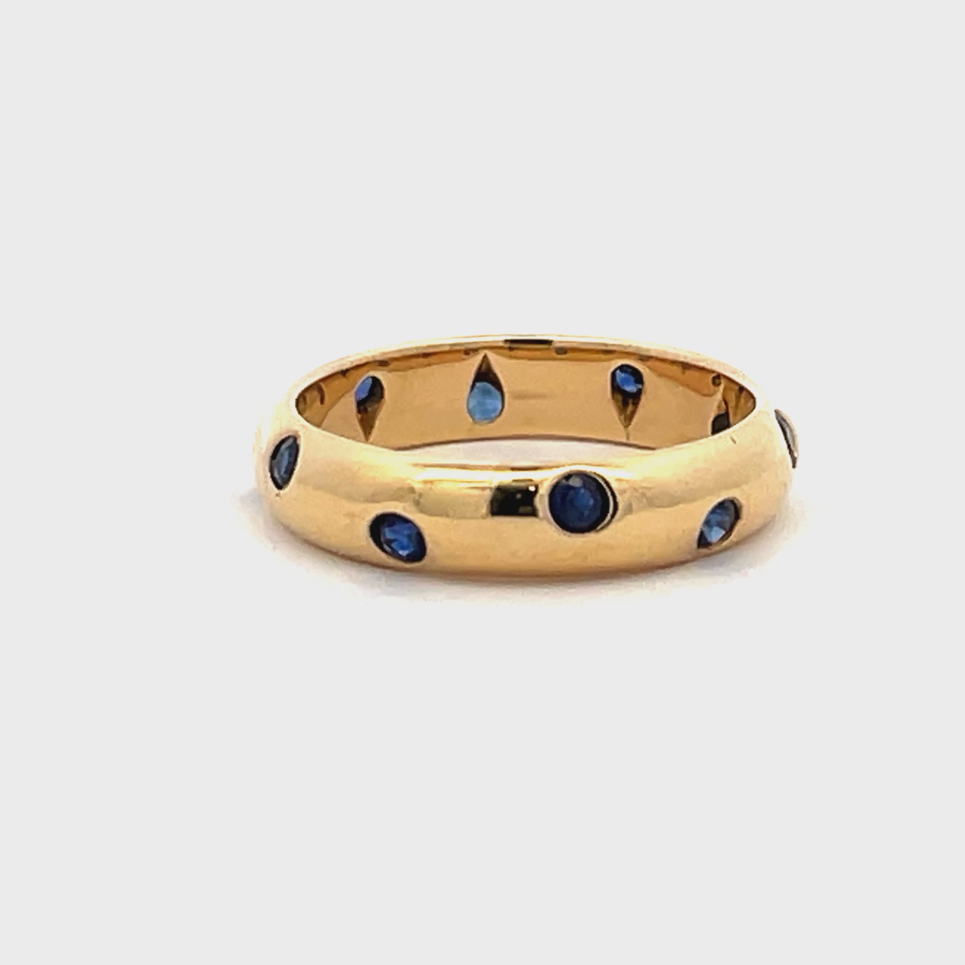 Watch Video of Front and Side View of Estate Tiffany and Co. 18k Yellow Gold Sapphire Ring.
