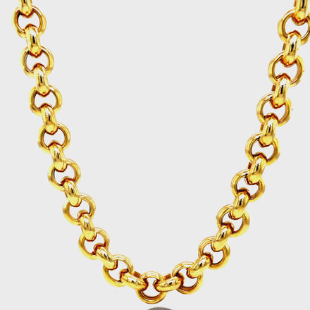 Indulge in the luxurious elegance of our 14K Large Rolo Link Chain Necklace. Crafted with 14k yellow gold and boasting a secure large lobster clasp, this necklace features a substantial 8.80 mm thickness and a sophisticated 20" length. Elevate any ensemble with this exclusive and timeless piece.