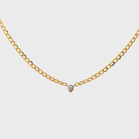 Try on video of 14k Yellow Gold Pear Shape Solitaire Light Weight Necklace 0.15 cts