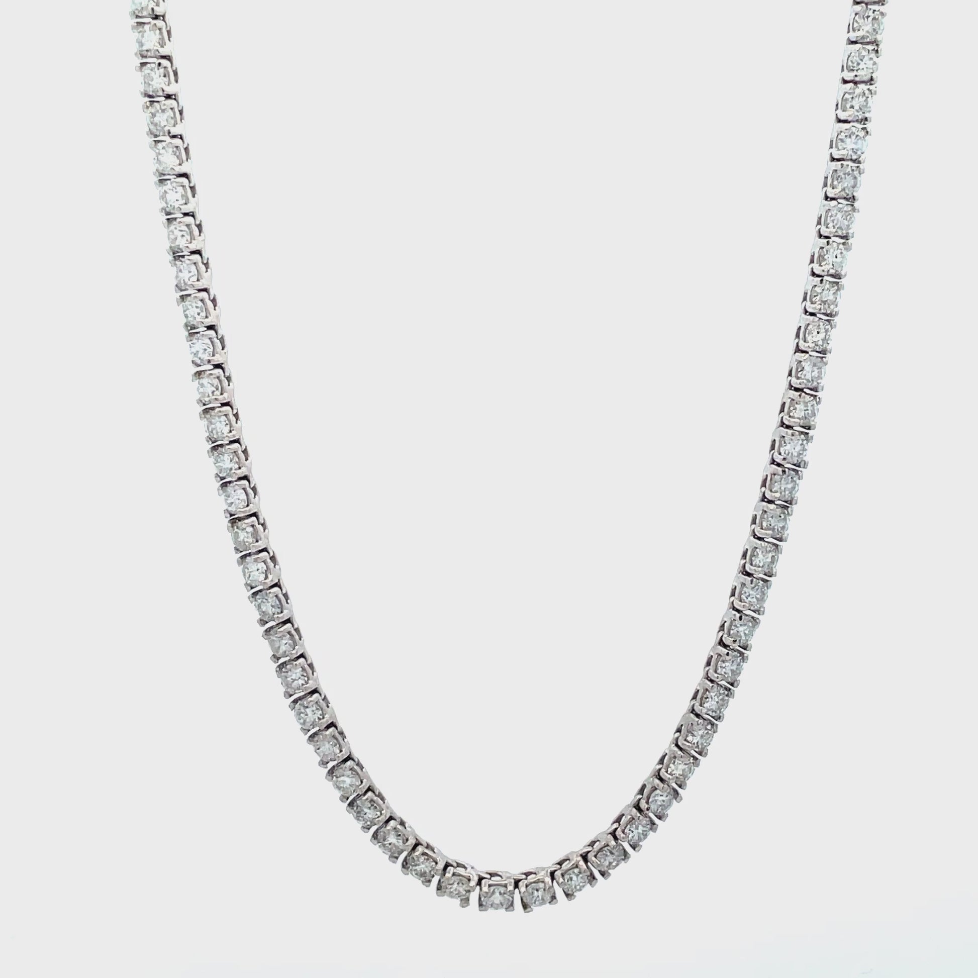 Watch video of front view of Half Diamond Tennis 18k White Gold Necklace 5.50 cts
