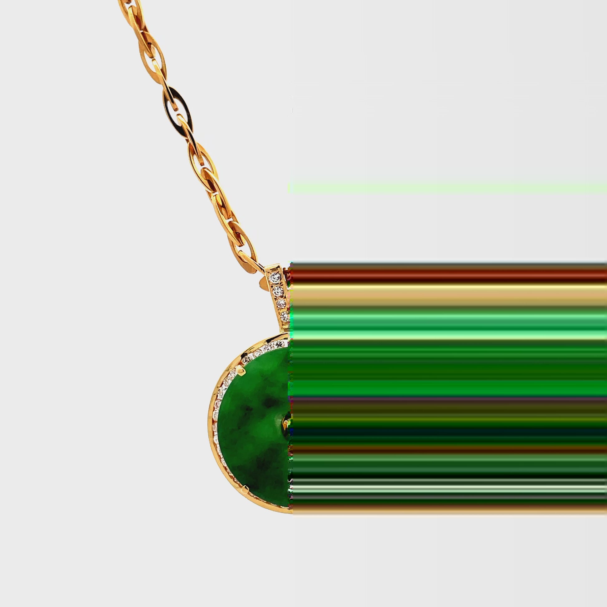 Try on video of 18k Yellow Gold Jadeite and Diamond Round Pendant