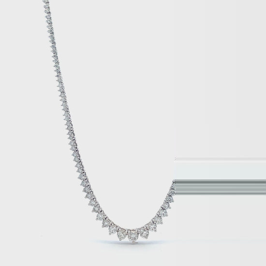 Watch video of front view of Graduated Diamond Tennis 18k White Gold Necklace 5.20 cts