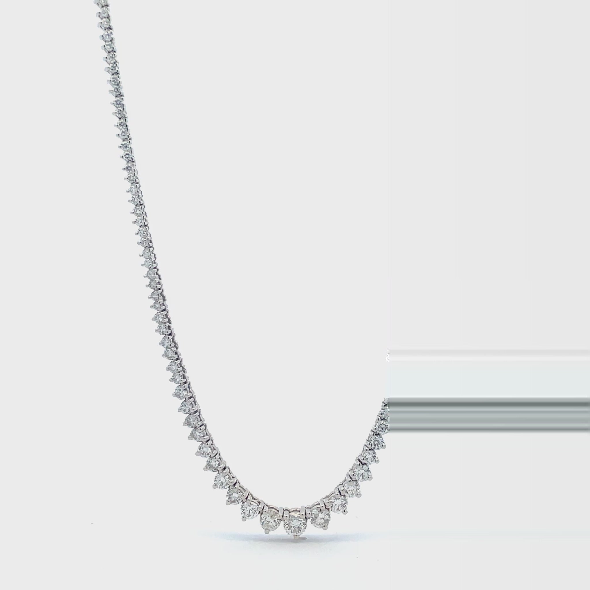 Watch video of front view of Graduated Diamond Tennis 18k White Gold Necklace 5.20 cts