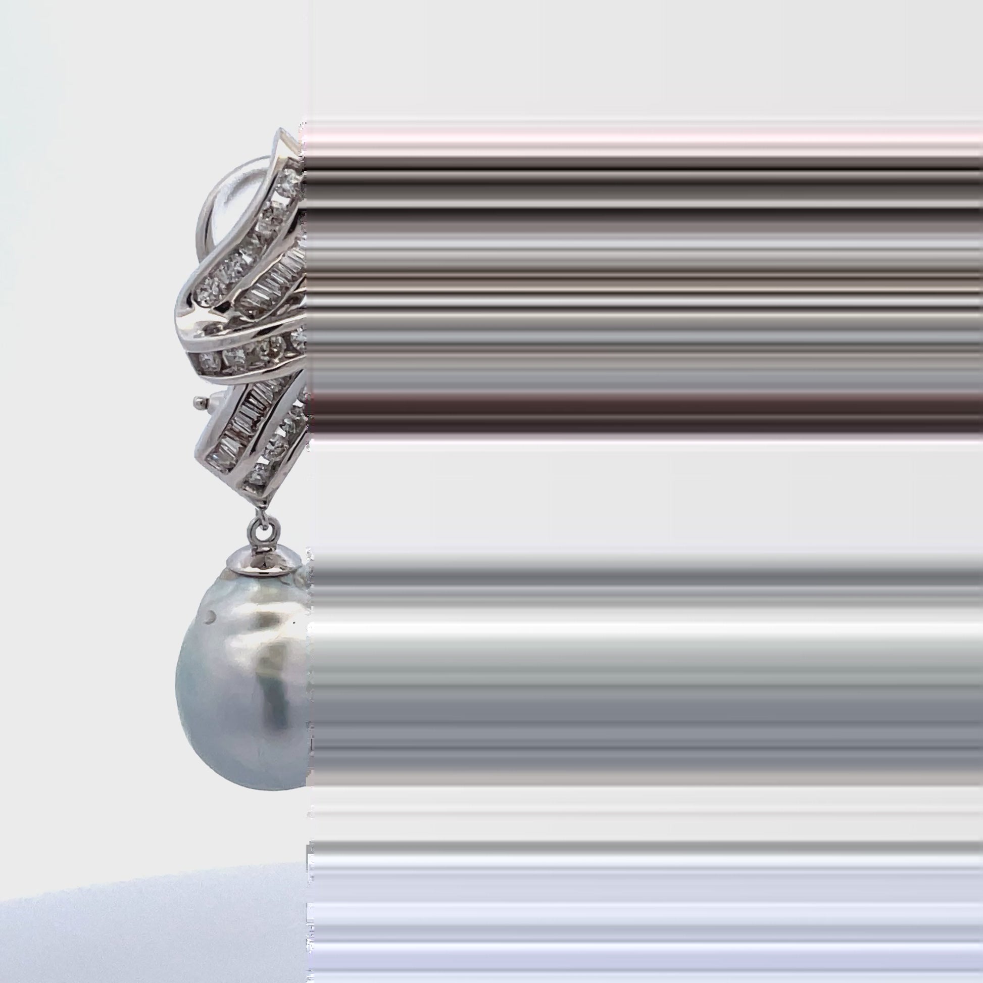 Try on video of 14k White Gold Diamond Drop Baroque South Seas Gray Pearl Earrings 13.50 mm 