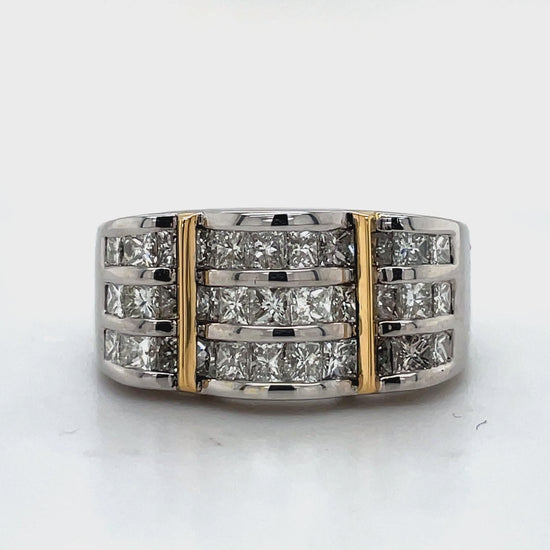 Front and Side View of Triple Row Princess Cut Diamond Ring